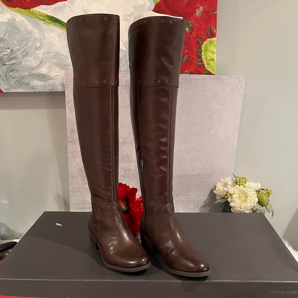 NEW Vince Camuto Over The Knee Boots w Grommets Chocolate Sz 5.5/6 NWT NIB - Picture 8 of 16